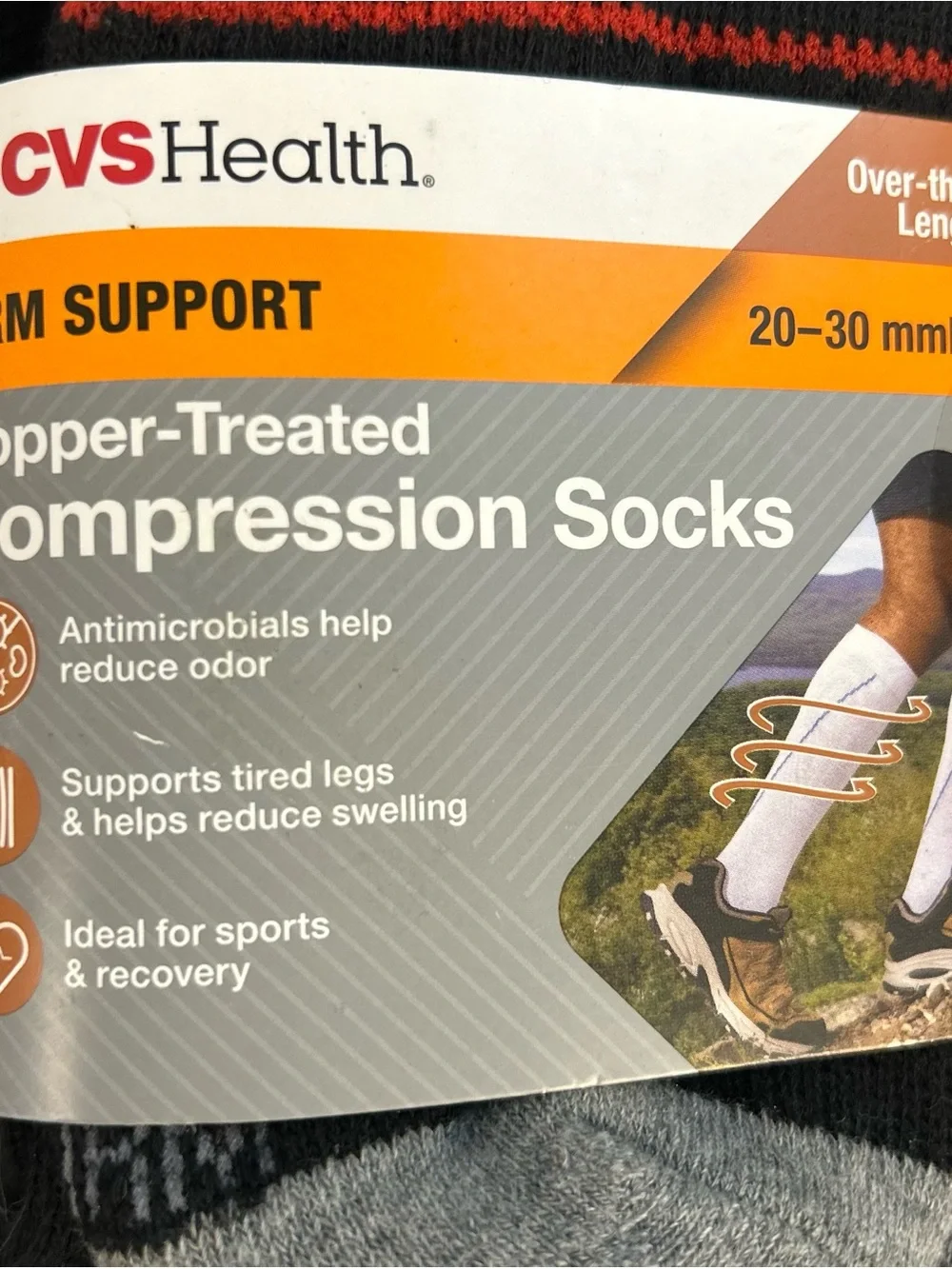 CVS Firm Support Copper-Treated Compression Socks, S/M, Black/Red, 1 pr